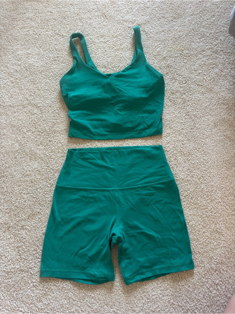 lululemon athletica Green Crop Sports Bra and High-Waist Bike Shorts Set